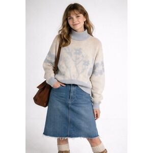 River Trader Sweater Womens L Fits M Cream Floral Cottagecore Cable Knit Vintage